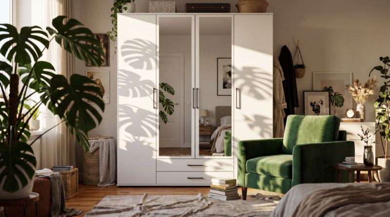 Szafa Biała Stiv-Meble Z Lustrem 160 Cm 4 Drzwi 2 Szuflady 160,2X53,5X196,3 Cm 1 Szt.