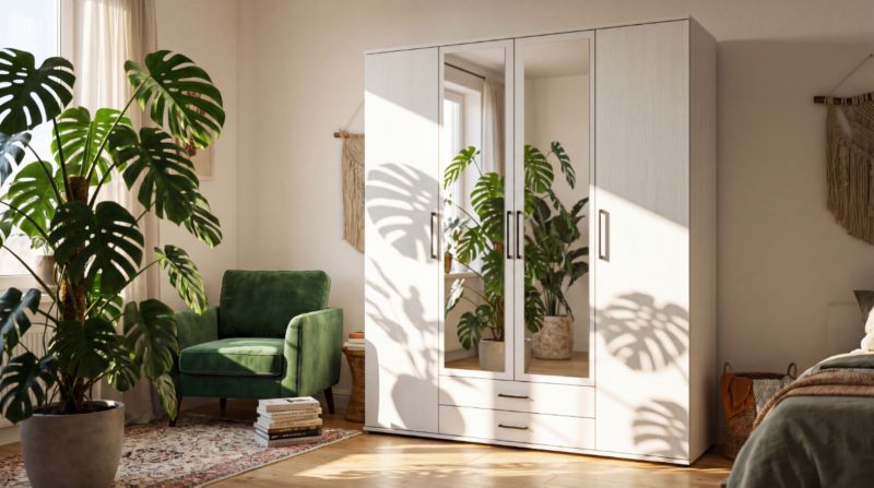 Szafa Biała Stiv-Meble Z Lustrem 160 Cm 4 Drzwi 2 Szuflady 160,2X53,5X196,3 Cm 1 Szt.