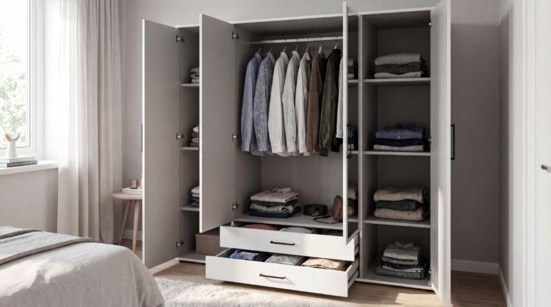 Szafa Biała Stiv-Meble Z Lustrem 160 Cm 4 Drzwi 2 Szuflady 160,2X53,5X196,3 Cm 1 Szt.