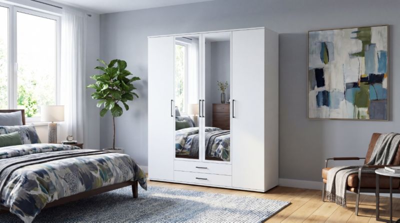 Szafa Biała Stiv-Meble Z Lustrem 160 Cm 4 Drzwi 2 Szuflady 160,2X53,5X196,3 Cm 1 Szt.