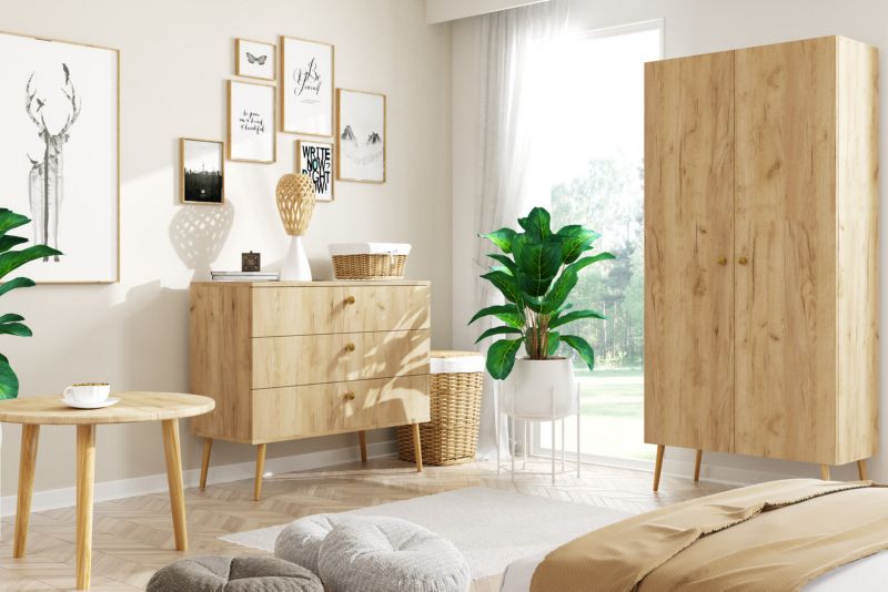 Szafa dwudrzwiowa Bettso Ikon ze sznurkowymi uchwytami i półkami w stylu skandynawskim dąb craft 1szt.