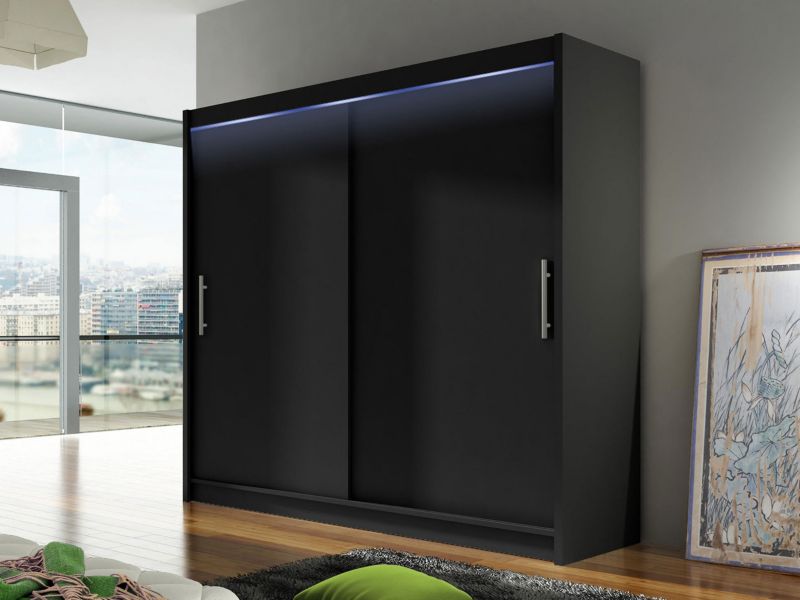 Szafa MIRJAN 24 z drzwiami przesuwnymi London I 180 z oświetleniem RGB czarny 1 szt.