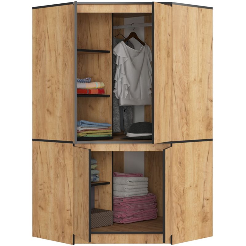 Szafa narożna Akord S100 Dąb Craft 100 cm 4 drzwi fronty kolor Dąb Craft mat 6 półek 100x50x180 cm 1 szt.