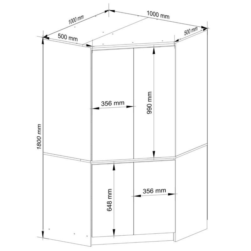 Szafa narożna Akord S100 Dąb Craft 100 cm 4 drzwi fronty kolor Dąb Craft mat 6 półek 100x50x180 cm 1 szt.