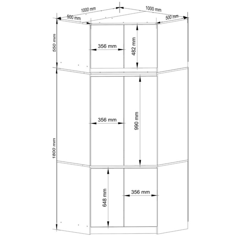 Szafa narożna z nadstawką Akord S100 Dąb Sonoma 100 cm 6 drzwi kolor Dąb Sonoma mat 9 półek 100x50x235 cm 1 szt.