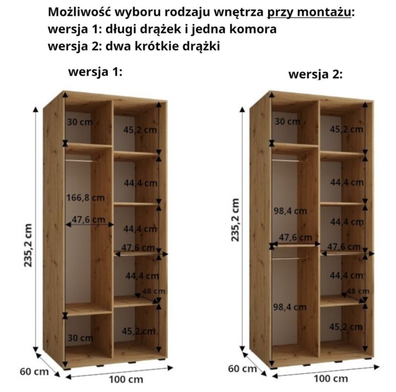 Szafa przesuwna Abiks DAVOS 1 wysoka szer.100cm biały/biały/czarny 1szt.