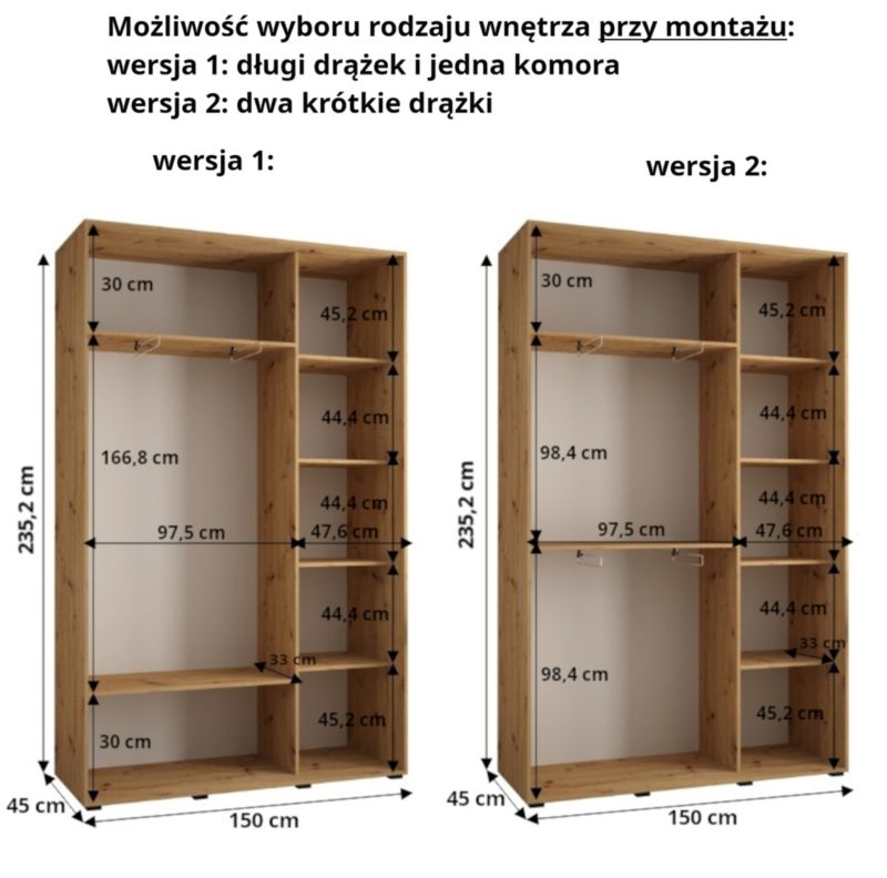 Szafa przesuwna Abiks DAVOS 1 wysoka szer.150cm czarny/biały/czarny 1szt.
