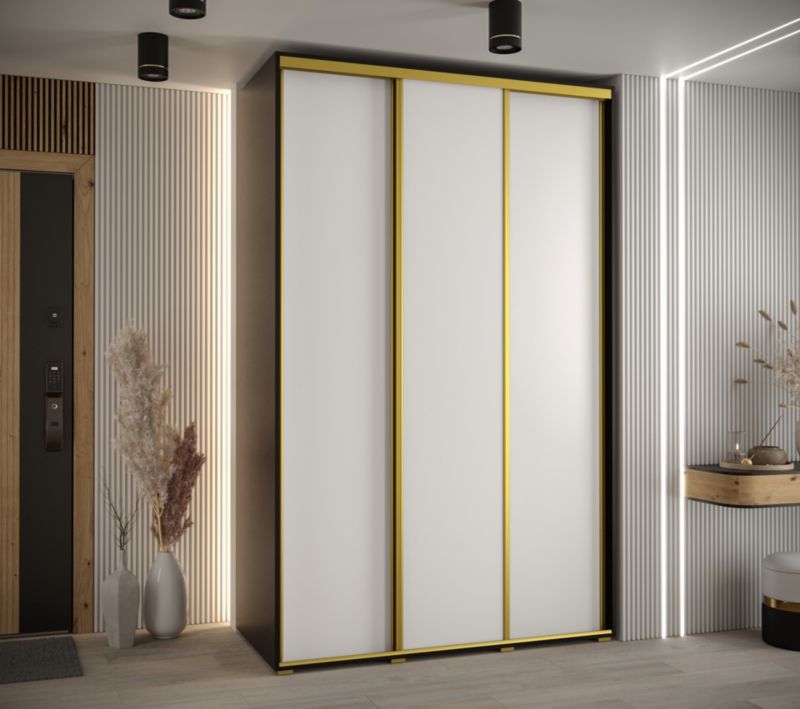 Szafa przesuwna Abiks DAVOS 1 wysoka szer.150cm czarny/biały/złoty 1szt.
