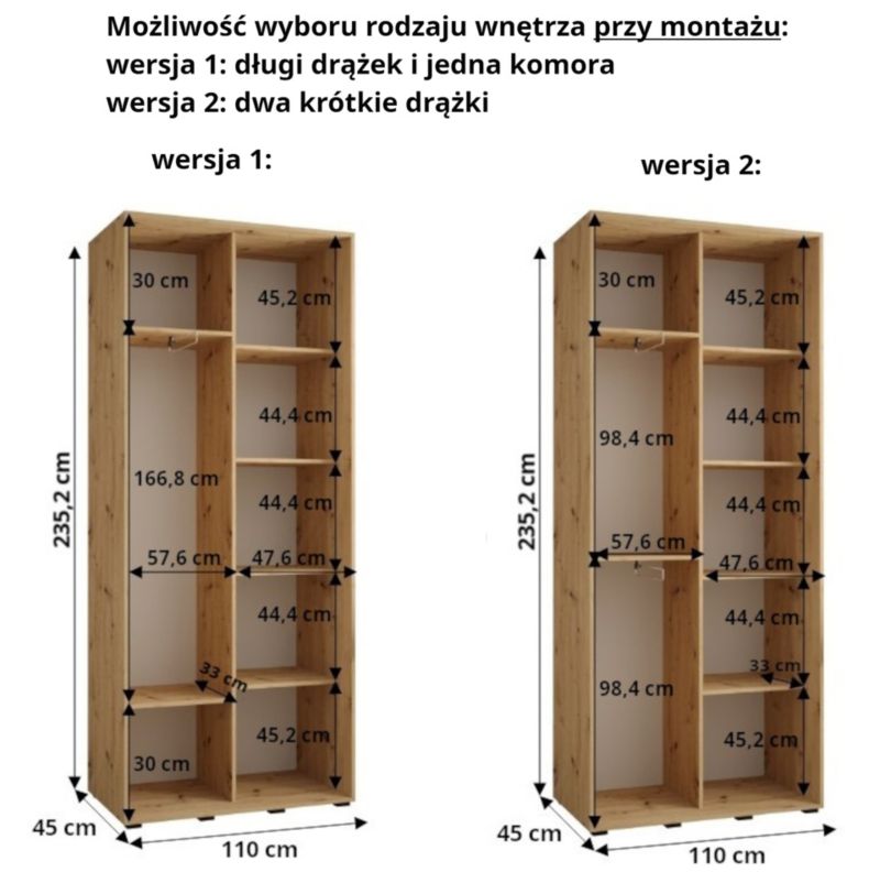 Szafa przesuwna Abiks DAVOS 10 wysoka szer.110cm biały/czarny/srebrny 1szt.