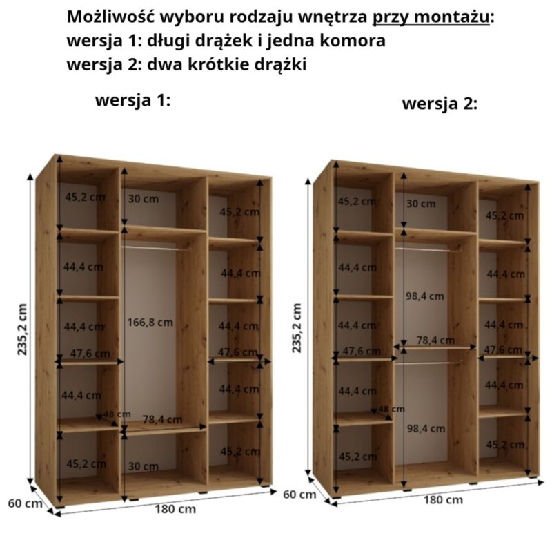 Szafa przesuwna Abiks DAVOS 10 wysoka szer.180cm biały/artisan/czarny 1szt.