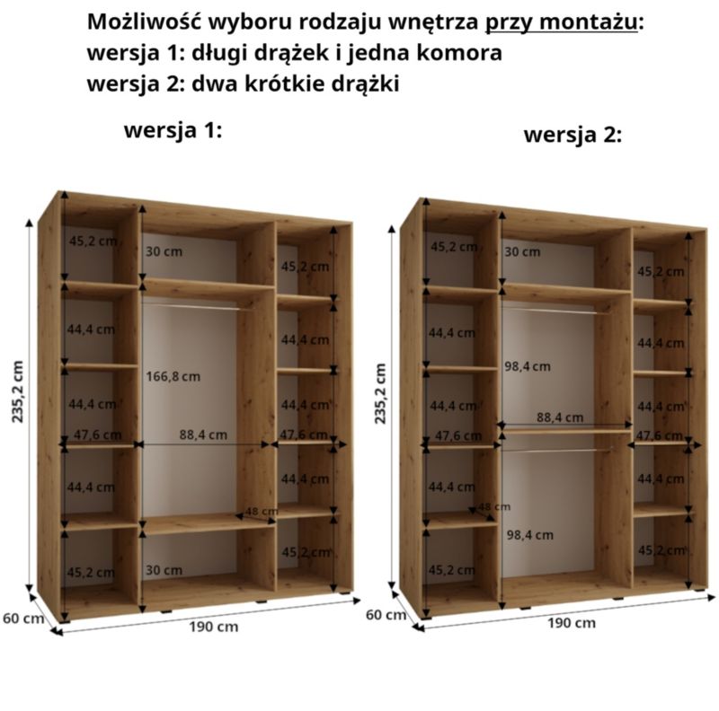 Szafa przesuwna Abiks DAVOS 10 wysoka szer.190cm biały/czarny/czarny 1szt.