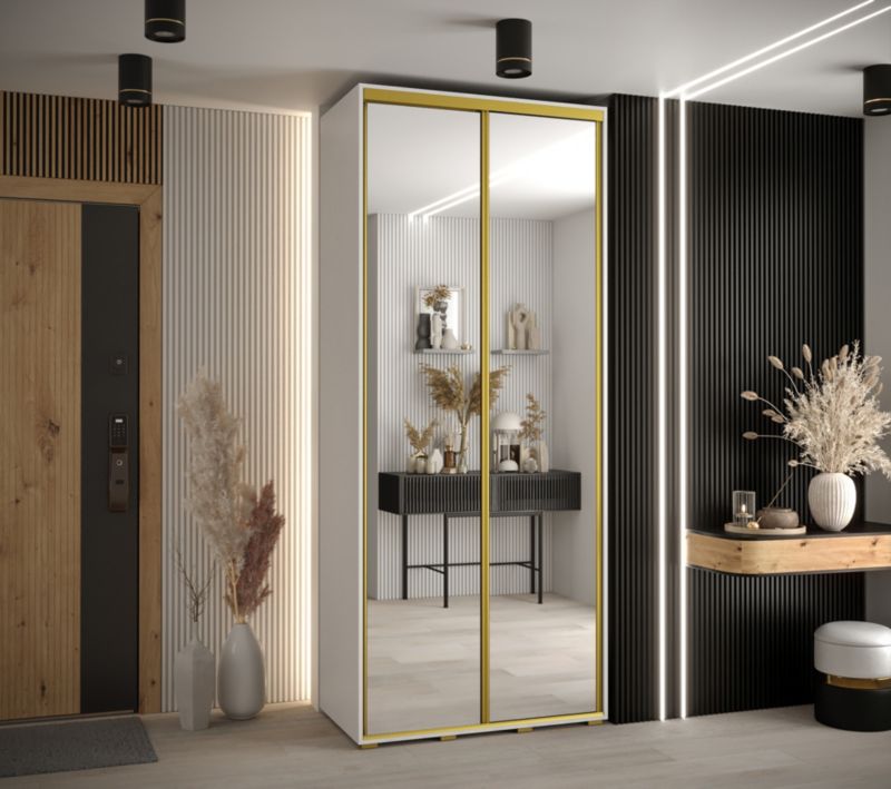 Szafa przesuwna Abiks DAVOS 2 wysoka szer.100cm gł.45cm biały/biały/złoty 1szt.