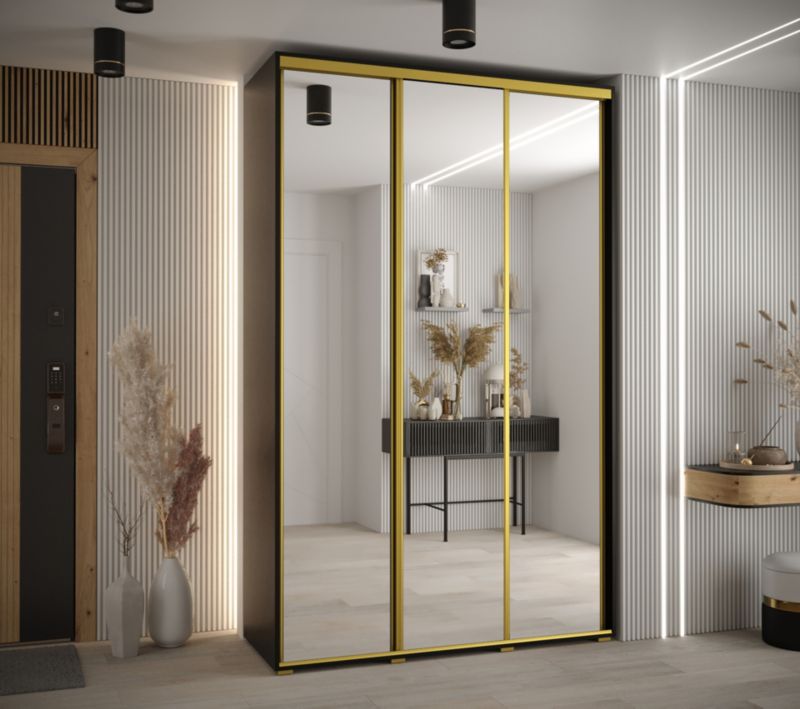 Szafa przesuwna Abiks DAVOS 2 wysoka szer.150cm gł.45cm czarny/czarny/złoty 1szt.