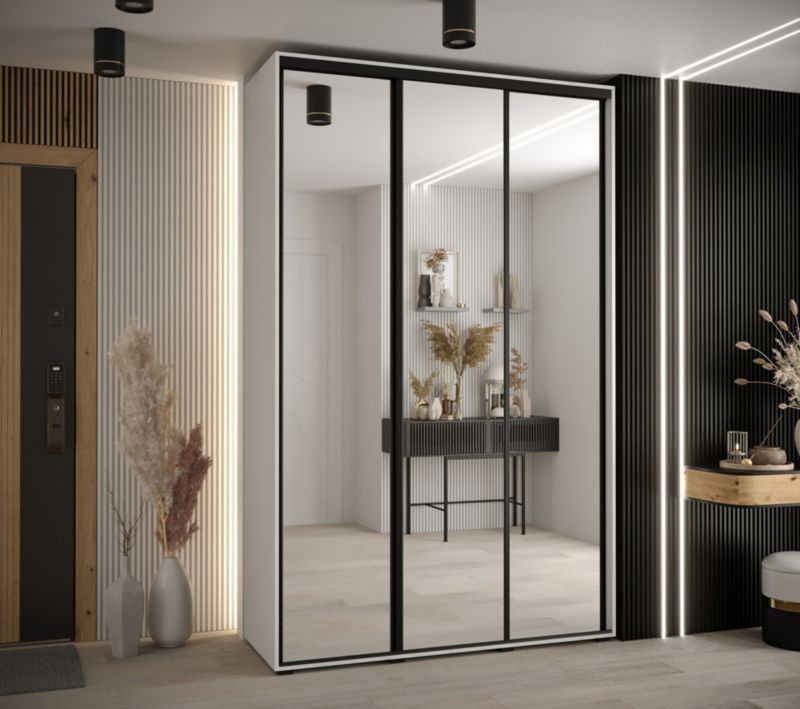 Szafa przesuwna Abiks DAVOS 2 wysoka szer.150cm gł.60cm biały/biały/czarny 1szt.