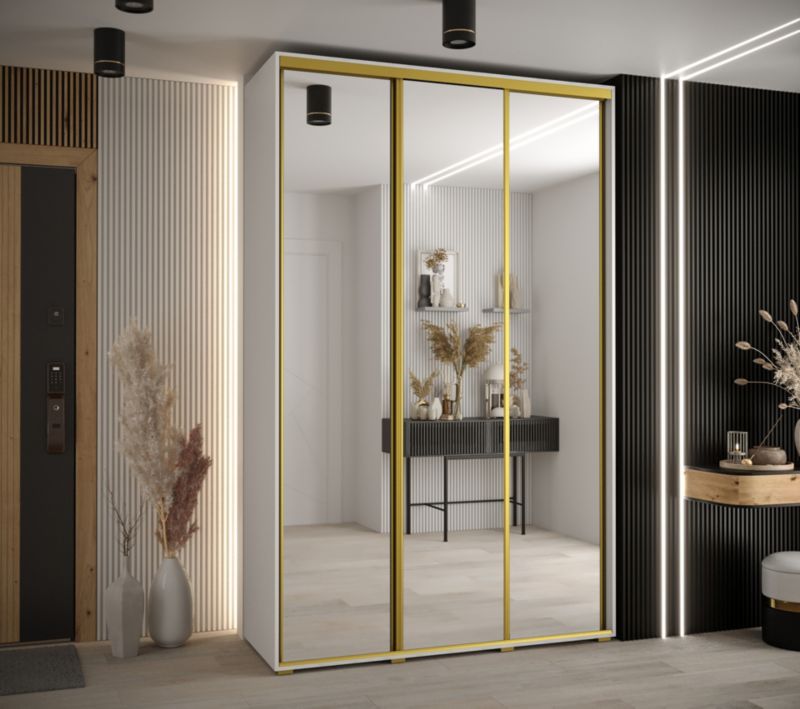 Szafa przesuwna Abiks DAVOS 2 wysoka szer.160cm gł.60cm biały/biały/złoty 1szt.