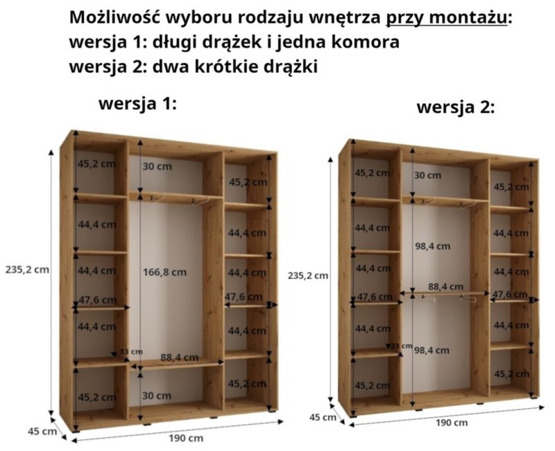 Szafa przesuwna Abiks DAVOS 2 wysoka szer.190cm gł.45cm czarny/czarny/czarny 1szt.
