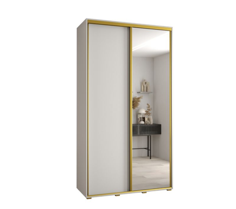 Szafa przesuwna Abiks DAVOS 3 wysoka szer.130cm gł.45cm biały/biały/złoty 1szt.