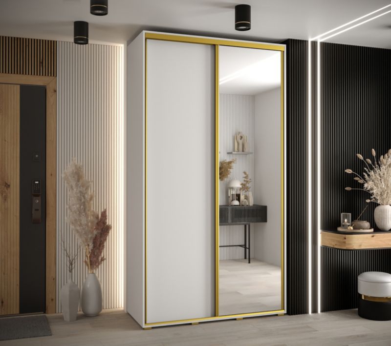 Szafa przesuwna Abiks DAVOS 3 wysoka szer.130cm gł.60cm biały/biały/złoty 1szt.