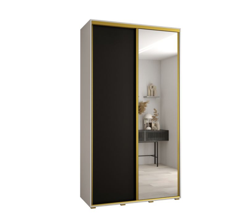 Szafa przesuwna Abiks DAVOS 3 wysoka szer.140cm gł.45cm biały/czarny/złoty 1szt.