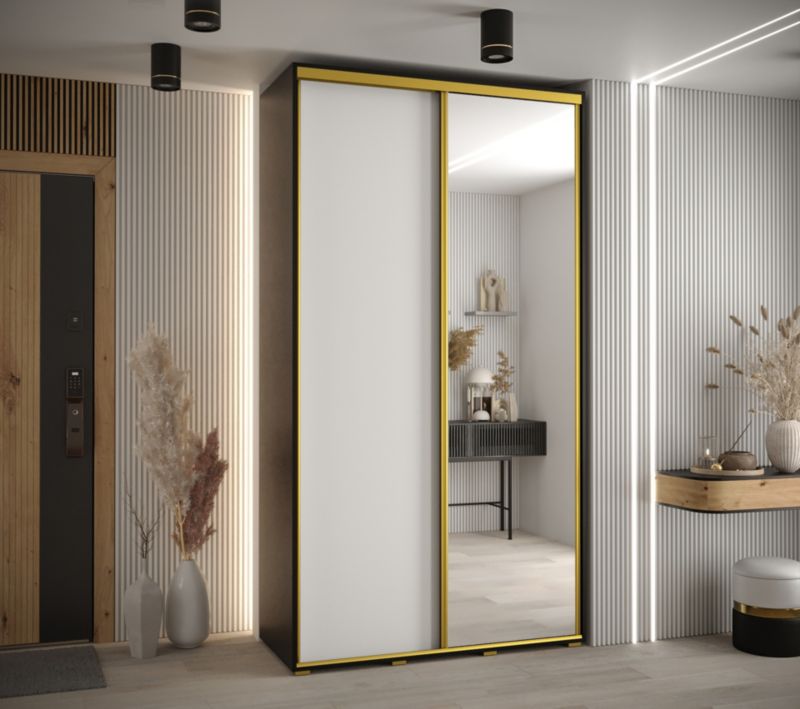 Szafa przesuwna Abiks DAVOS 3 wysoka szer.140cm gł.60cm czarny/biały/złoty 1szt.
