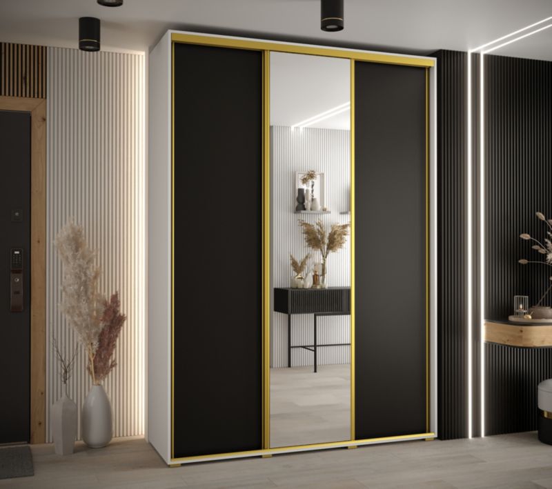 Szafa przesuwna Abiks DAVOS 3 wysoka szer.170cm gł.60cm biały/czarny/złoty 1szt.