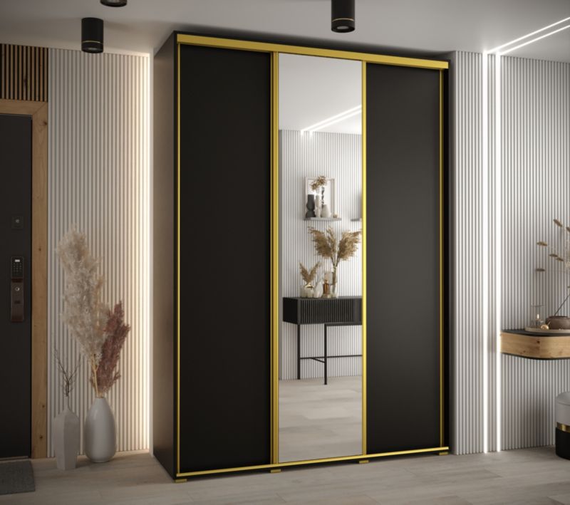 Szafa przesuwna Abiks DAVOS 3 wysoka szer.170cm gł.60cm czarny/czarny/złoty 1szt.