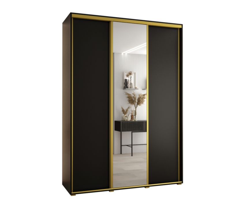 Szafa przesuwna Abiks DAVOS 3 wysoka szer.180cm gł.45cm czarny/czarny/złoty 1szt.