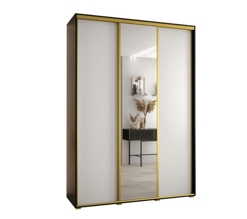 Szafa przesuwna Abiks DAVOS 3 wysoka szer.180cm gł.60cm czarny/biały/złoty 1szt.