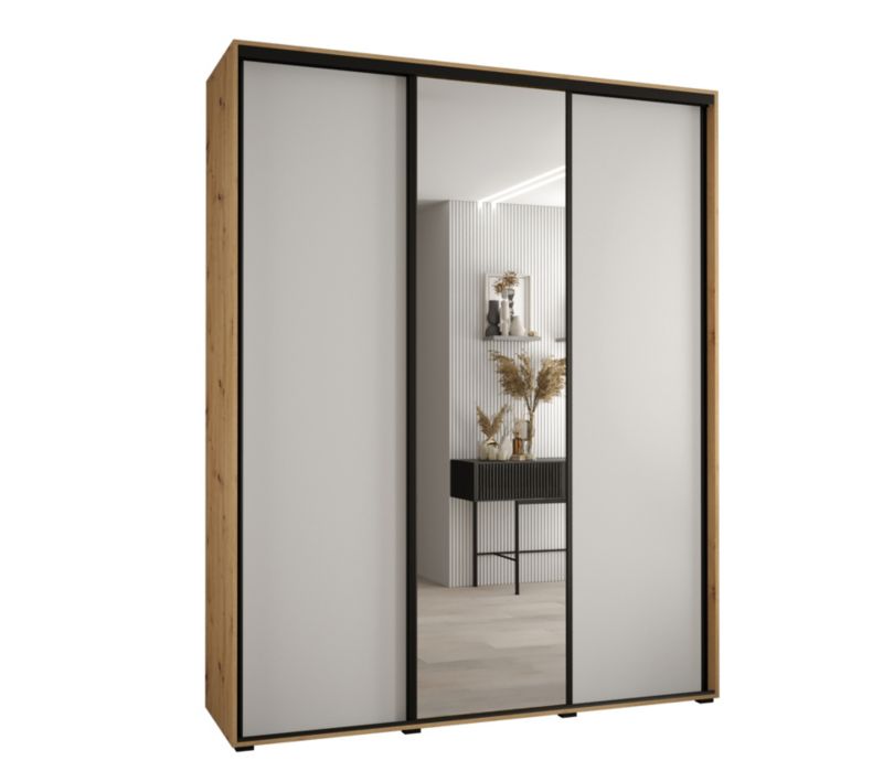 Szafa przesuwna Abiks DAVOS 3 wysoka szer.200cm gł.45cm artisan/biały/czarny 1szt.