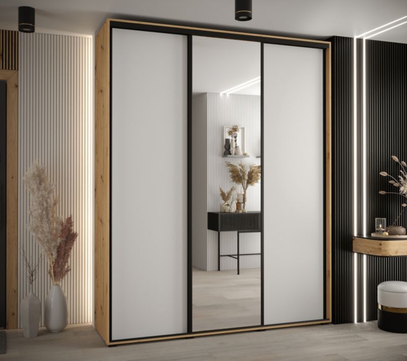 Szafa przesuwna Abiks DAVOS 3 wysoka szer.200cm gł.45cm artisan/biały/czarny 1szt.