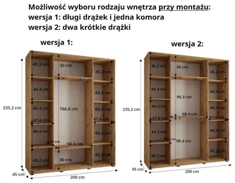 Szafa przesuwna Abiks DAVOS 3 wysoka szer.200cm gł.45cm artisan/biały/czarny 1szt.