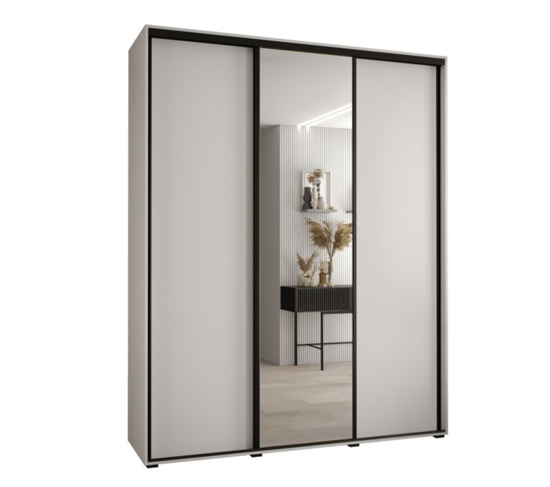 Szafa przesuwna Abiks DAVOS 3 wysoka szer.200cm gł.45cm biały/biały/czarny 1szt.