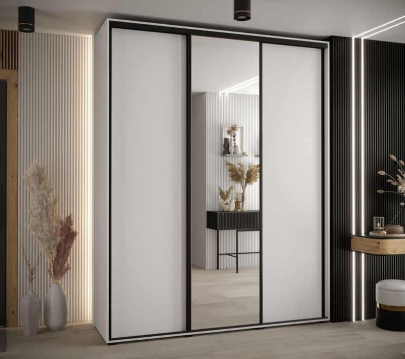 Szafa przesuwna Abiks DAVOS 3 wysoka szer.200cm gł.45cm biały/biały/czarny 1szt.