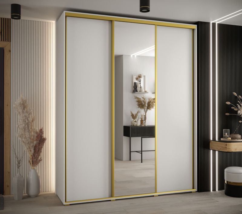 Szafa przesuwna Abiks DAVOS 3 wysoka szer.200cm gł.45cm biały/biały/złoty 1szt.
