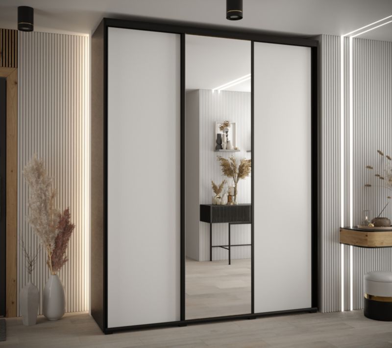 Szafa przesuwna Abiks DAVOS 3 wysoka szer.200cm gł.45cm czarny/biały/czarny 1szt.