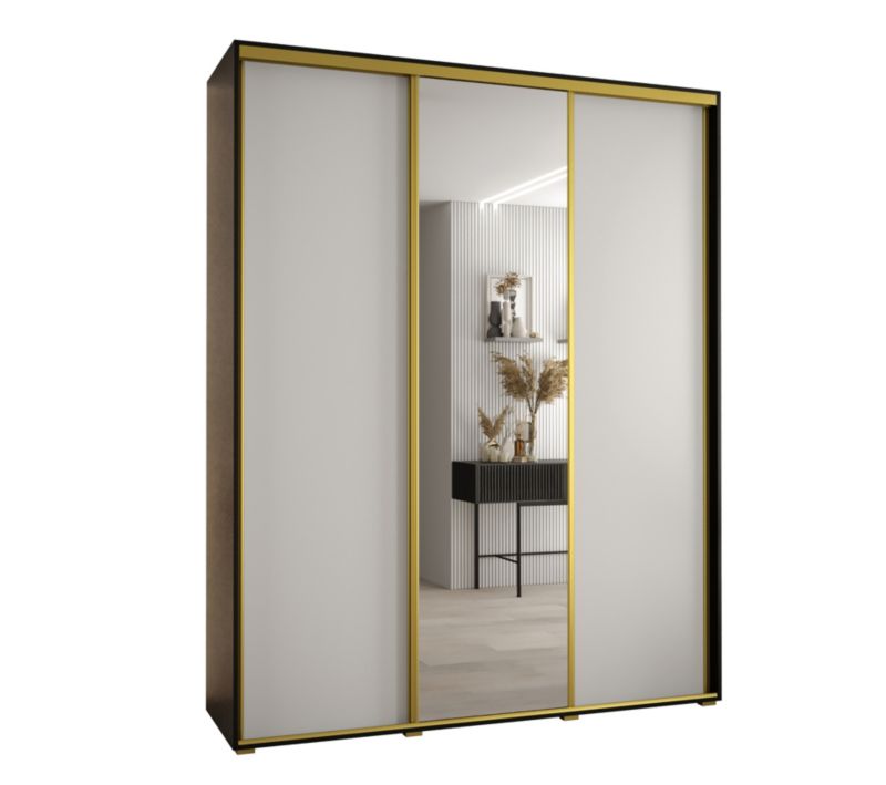 Szafa przesuwna Abiks DAVOS 3 wysoka szer.200cm gł.45cm czarny/biały/złoty 1szt.