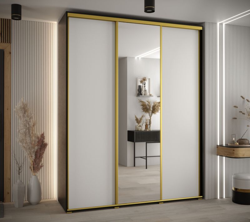Szafa przesuwna Abiks DAVOS 3 wysoka szer.200cm gł.45cm czarny/biały/złoty 1szt.