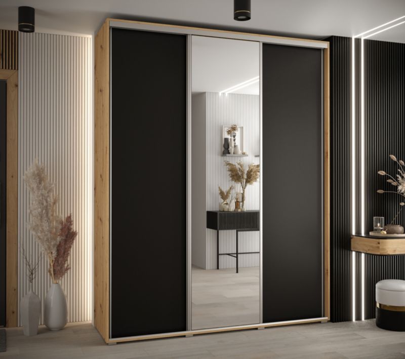 Szafa przesuwna Abiks DAVOS 3 wysoka szer.200cm gł.60cm artisan/czarny/srebrny 1szt.