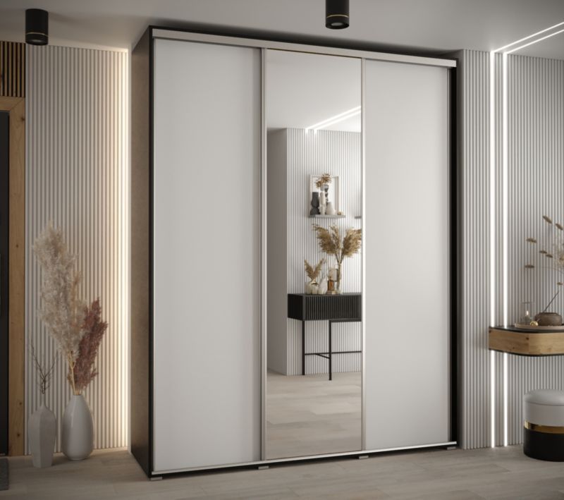 Szafa przesuwna Abiks DAVOS 3 wysoka szer.200cm gł.60cm czarny/biały/srebrny 1szt.