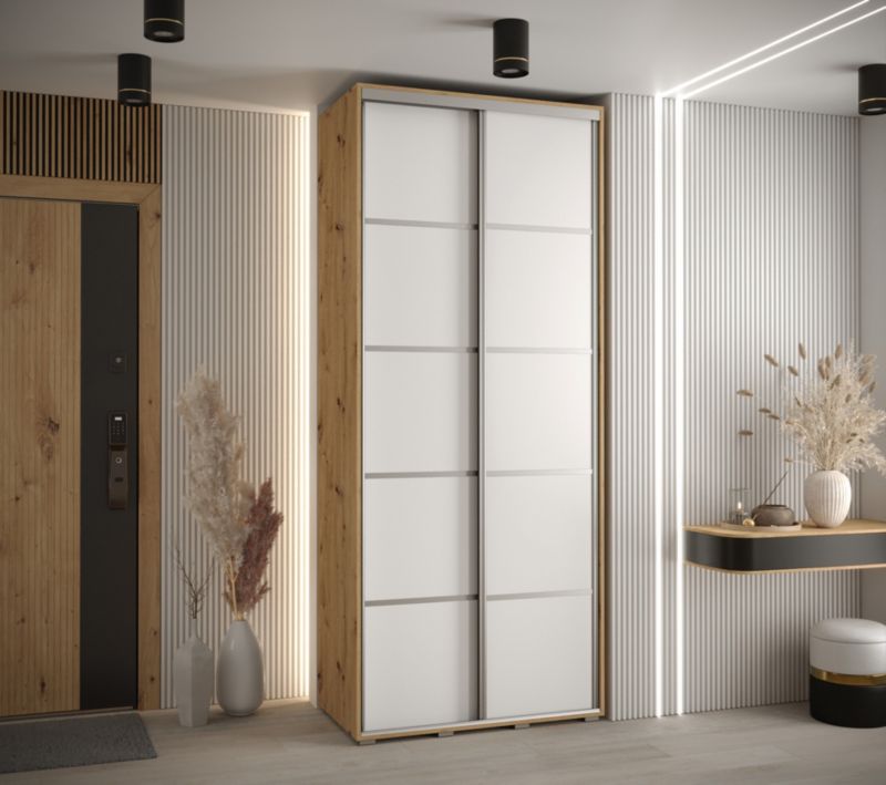Szafa przesuwna Abiks DAVOS 4 wysoka szer.100cm gł.60cm artisan/biały/srebrny 1szt.