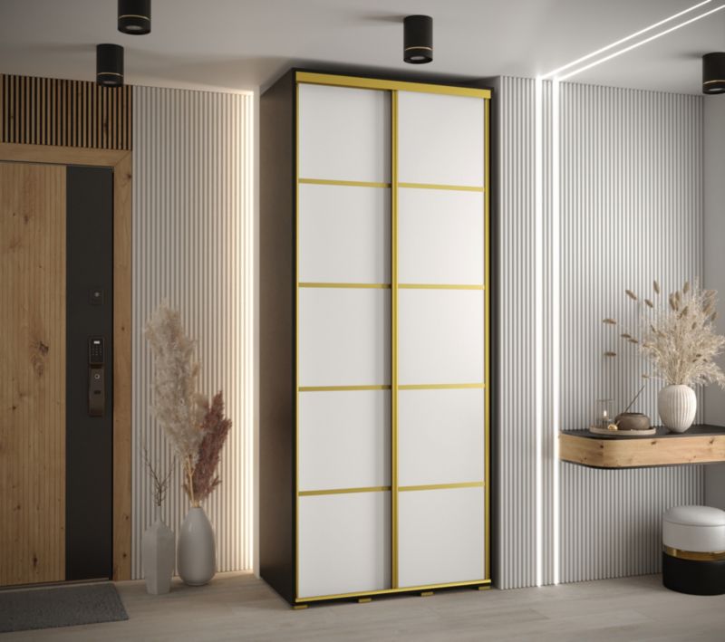 Szafa przesuwna Abiks DAVOS 4 wysoka szer.110cm gł.45cm czarny/biały/złoty 1szt.
