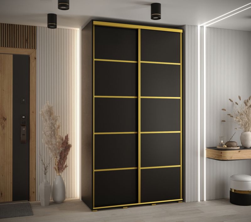 Szafa przesuwna Abiks DAVOS 4 wysoka szer.130cm gł.45cm czarny/czarny/złoty 1szt.