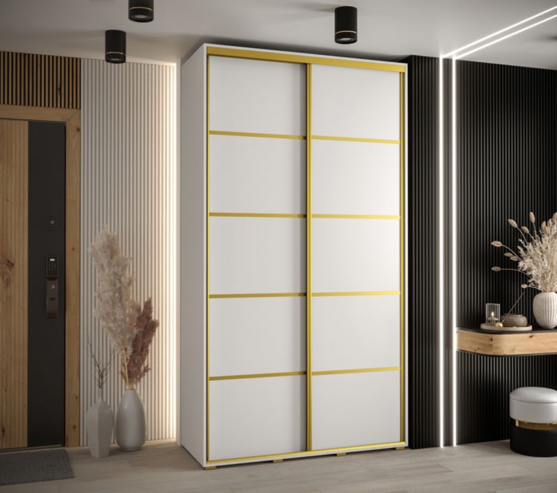 Szafa przesuwna Abiks DAVOS 4 wysoka szer.140cm gł.60cm biały/biały/złoty 1szt.