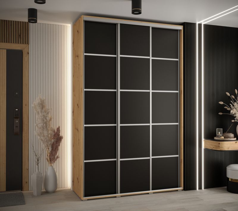 Szafa przesuwna Abiks DAVOS 4 wysoka szer.150cm gł.60cm artisan/czarny/srebrny 1szt.