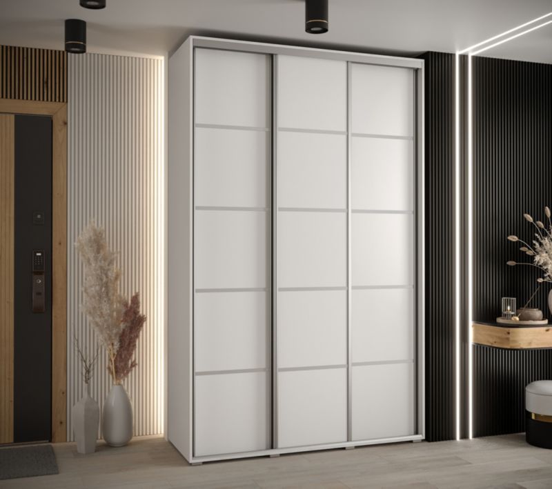Szafa przesuwna Abiks DAVOS 4 wysoka szer.150cm gł.60cm biały/biały/srebrny 1szt.
