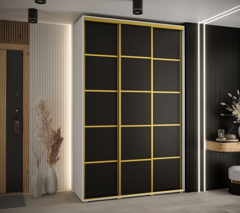 Szafa przesuwna Abiks DAVOS 4 wysoka szer.150cm gł.60cm biały/czarny/złoty 1szt.