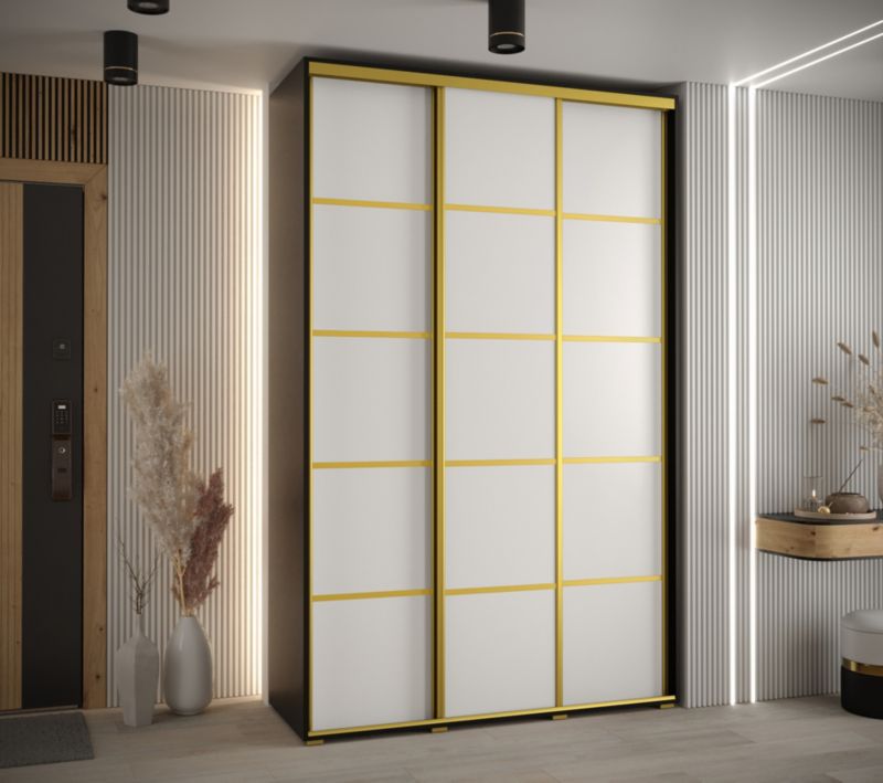 Szafa przesuwna Abiks DAVOS 4 wysoka szer.150cm gł.60cm czarny/biały/złoty 1szt.