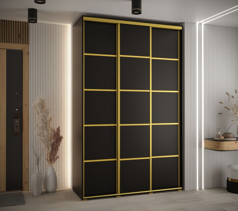 Szafa przesuwna Abiks DAVOS 4 wysoka szer.150cm gł.60cm czarny/czarny/złoty 1szt.