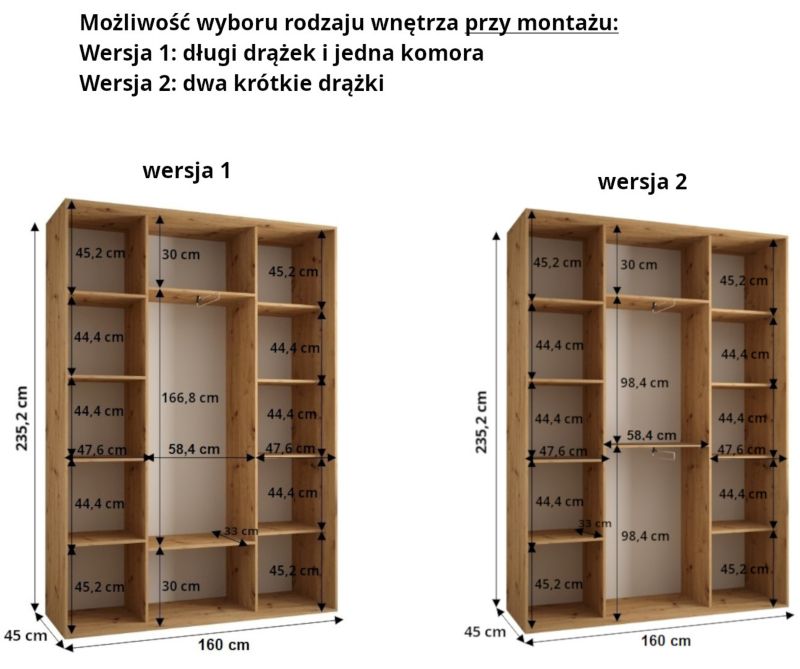 Szafa przesuwna Abiks DAVOS 4 wysoka szer.160cm gł.45cm biały/biały/czarny 1szt.