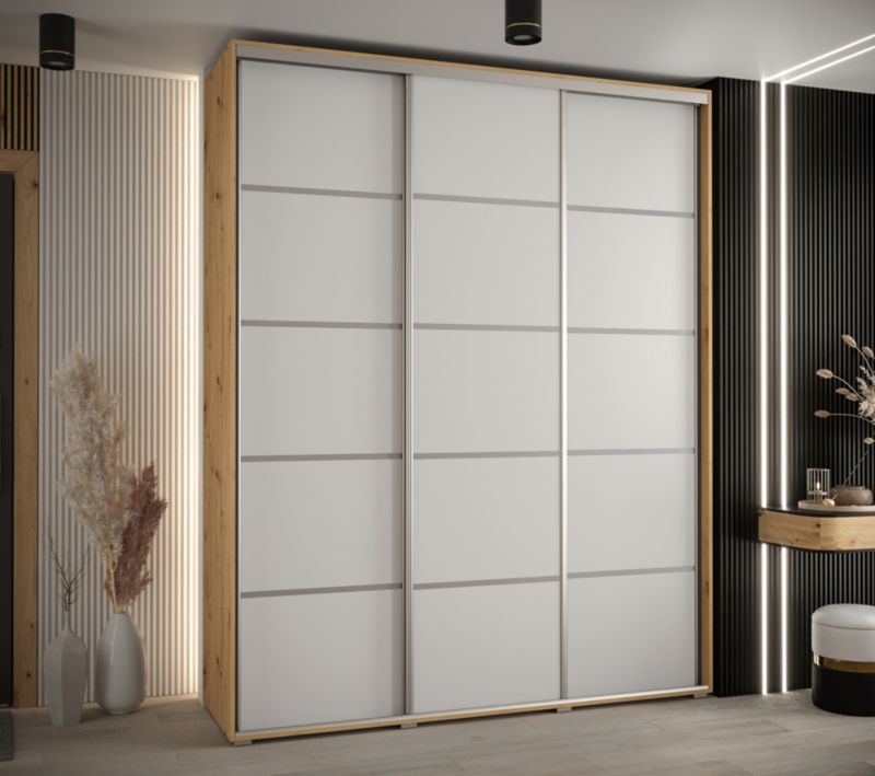 Szafa przesuwna Abiks DAVOS 4 wysoka szer.200cm gł.45cm artisan/biały/srebrny 1szt.